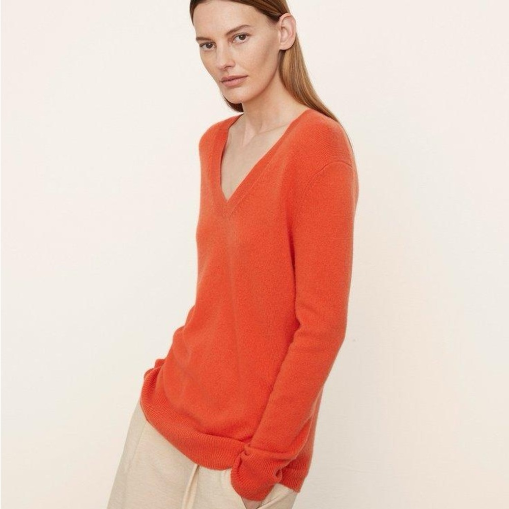 Vince cashmere orange v neck sweater